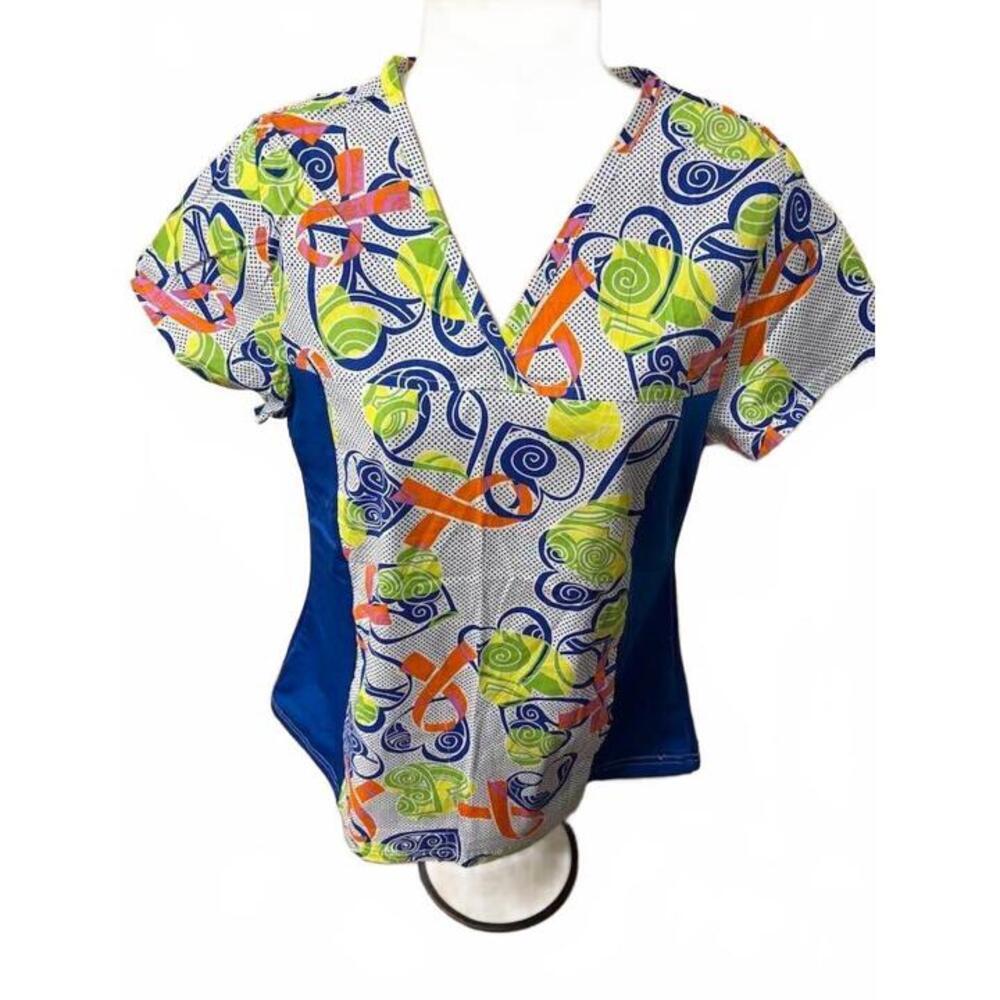 FLEX WOMENS SCRUB‎ TOP SMALL YELLOW AN DBLUE